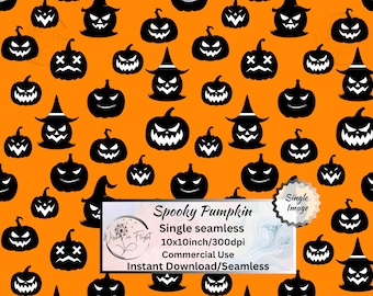 Spooky Pumpkin Seamless Pattern – Halloween Jack-o'-Lantern Digital Paper for Fabric, Wrapping, Crafts, Sublimation & Packaging