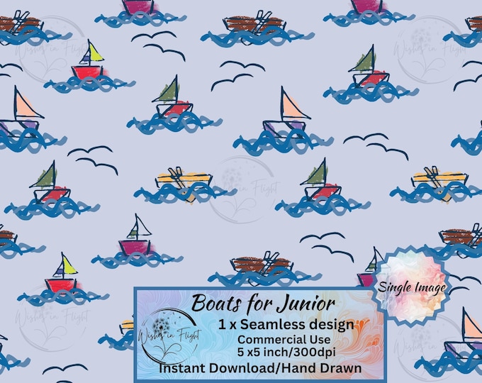 Featured listing image: Boats by Junior Hand drawn  Seamless design Instant download Great for Fabric Printing Wallpaper Scrapbook Paper Crafts Commercial use