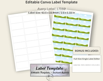 Plantilla de etiquetas editable para Canva, compatible con Avery L7159, 63,5 x 33,9 mm, hoja imprimible, para pequeñas empresas, productos y despensa.