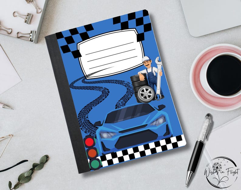Racing Car Notebook Cover: Printable Composition Book Stickers (7.5