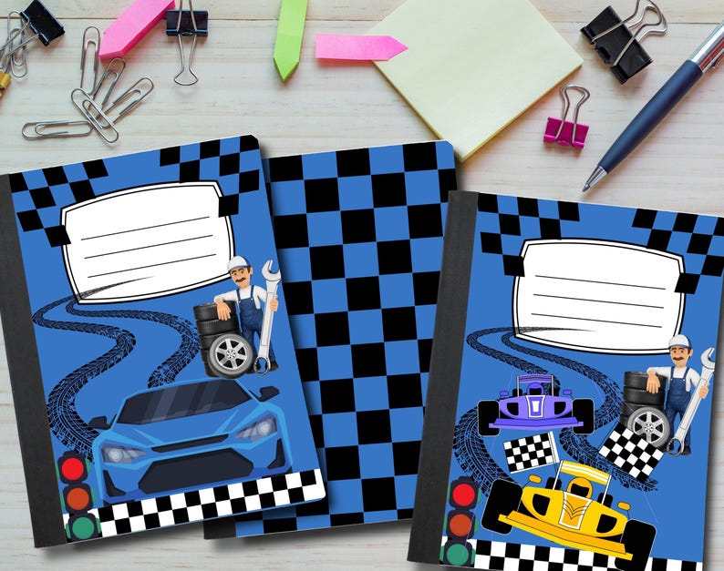 Small Racing Notebook Racing Car Notebook Cover: Printable Composition Book Stickers (7.5