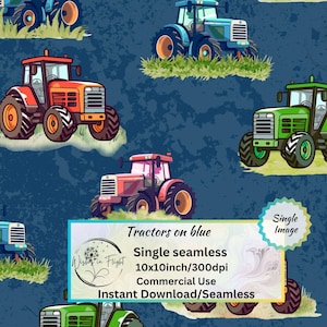 Tractors bright colors Seamless design, On the Farm, Great for Fabric Printing Wallpaper Scrapbook Paper Crafts Commercial use, Boy and girl