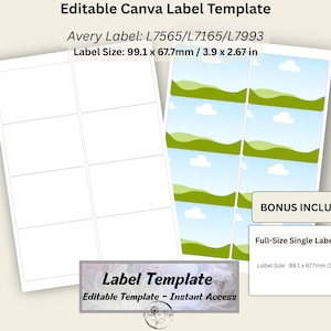 Bewerkbare canvas labelsjabloon, past op Avery L7565 L7165 L7993, 99 x 67 mm, sjabloon A4 labelvel, labelmaker productverpakking