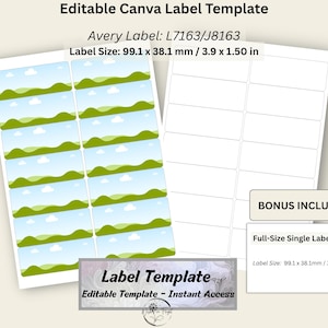 Plantilla de etiquetas editable para Canva, compatible con Avery L7163 J8163, 99,1 x 38,1 mm, hoja imprimible personalizada, plantilla para etiquetas de productos o despensa