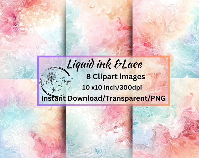 Featured listing image: Pastel Liquid Ink and Lace Backgrounds Fabric Printing Instant download Scrapbook Paper Textures Non Seamless Digital Art Wedding Invitation