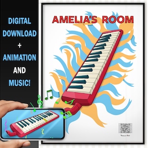 Personalized Melodica Print Poster, Animated Keyboard Instant File Download, Gift for Kids