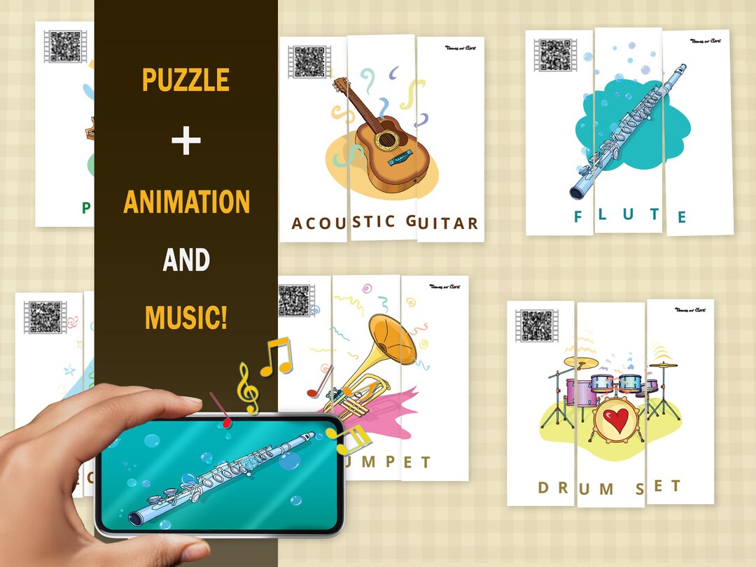 Musical Instruments Works Puzzle Animated Printable Puzzle. Musical Instruments Educational Gift for ...