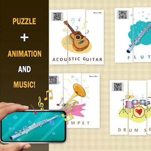 Animated Printable Puzzle. Musical Instruments Educational Gift for Kids and Music Teachers. Digital File Download
