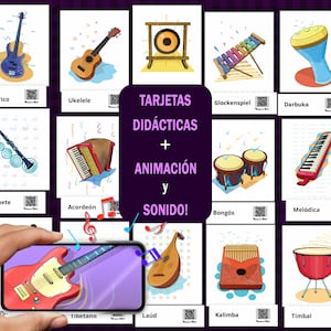 Musical Instruments Flash Cards with Animation | Digital Download Educational Activity for Kids, Classroom and Homeschool | QR Code Learning