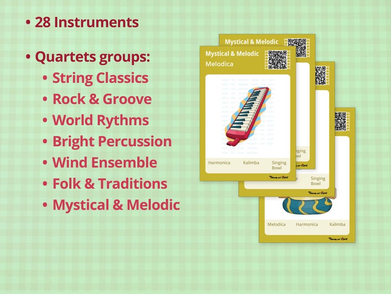 Printable Musical Instruments Quartets Card Game With Sounds ...
