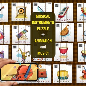 Musical Instruments Puzzle with Animation | Digital Download Educational Activity for Classroom and Homeschool | QR Code Learning