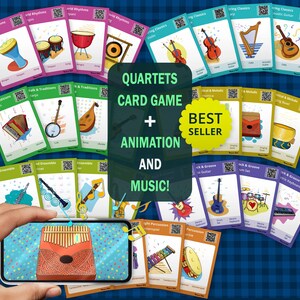Musical Instruments Quartets Card Game with Animation, Digital Download Educational Activity for Classroom and Homeschool