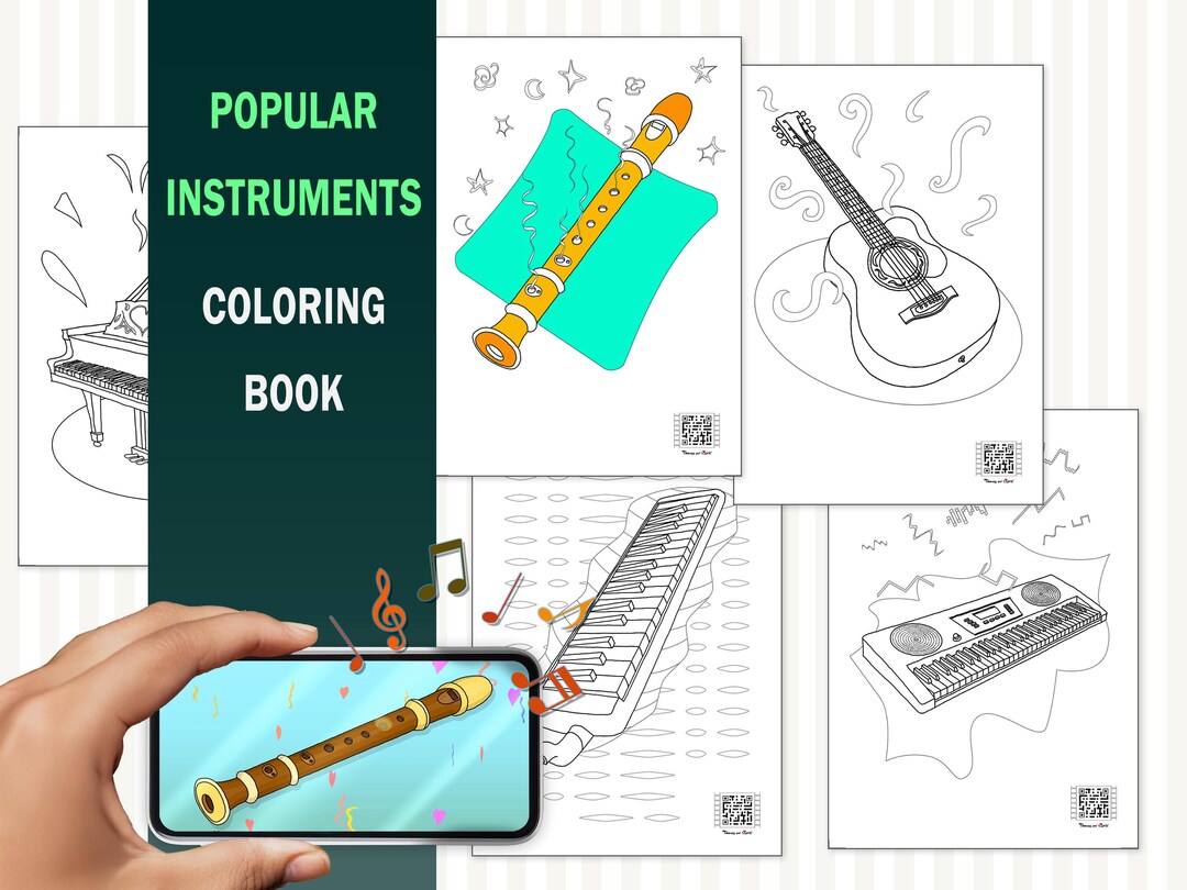 Animated Coloring Book, Popular Musical Instruments Printable Gift for ...