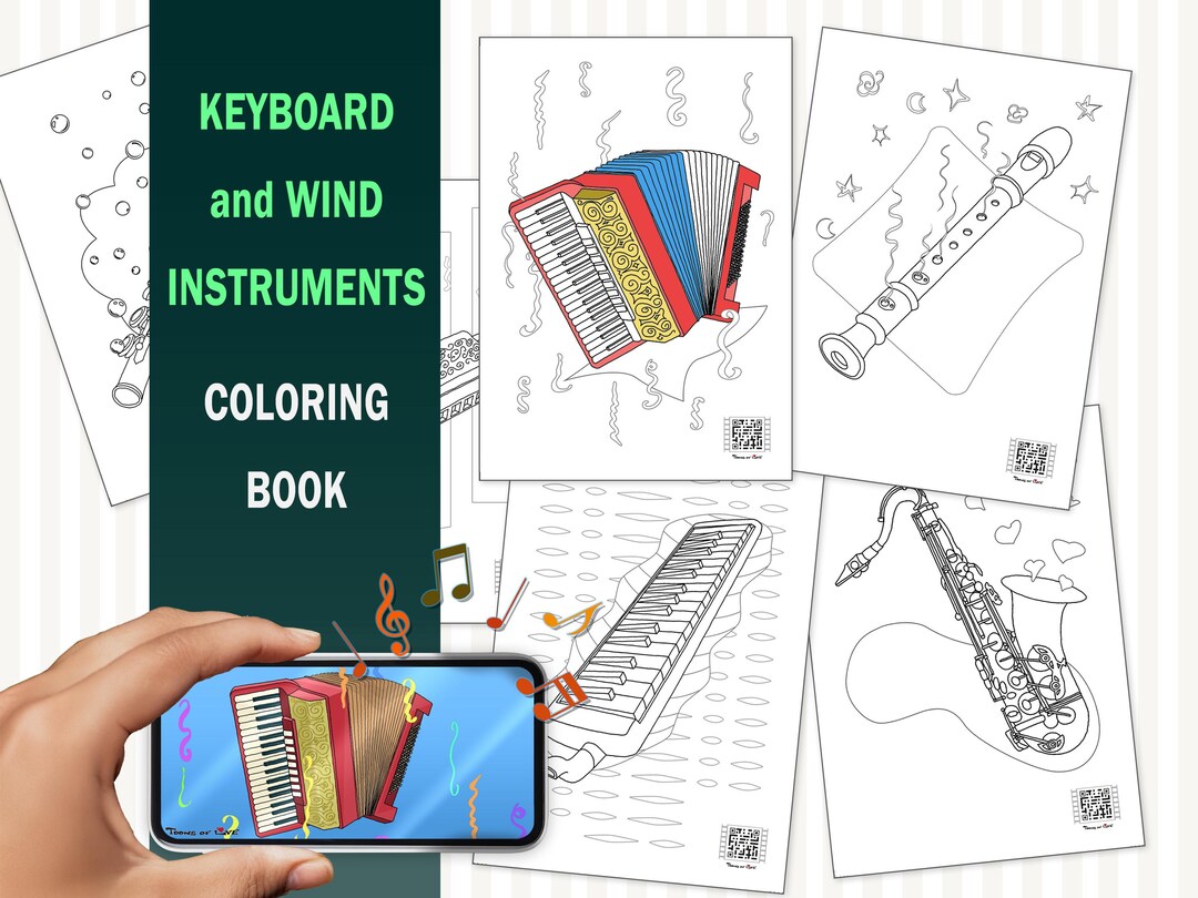 Wind Instruments Coloring Sheets Animated Coloring Book, Keyboard and Wind Instruments, Printable ...