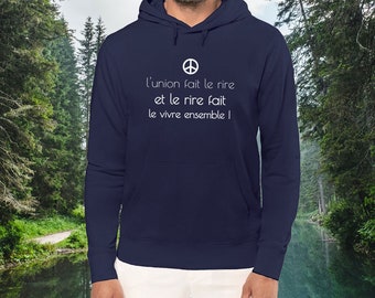 Sudadera con capucha unisex | Sudadera con capucha Vivir juntos | Frase de unidad | Algodón 100% | Sudadera con capucha sostenible | Activista