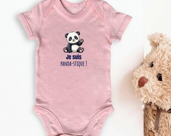 Organic cotton baby bodysuit. I'm panda-stic! Cute little panda printed. Printed in France with eco-friendly inks. Top quality.