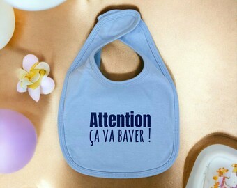 Organic and vegan cotton baby bib - Slogan "Watch out, it's going to drool!" | Ethical, sustainable manufacturing | Perfect for little gourmands