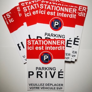 Geen parkeerstickers voor privéparkeerplaatsen. Verkocht per 10, 20, 50 of 100. Dalende prijzen. Afschrikkende stickers.