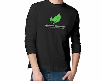 Men's long-sleeved vegan t-shirt in organic cotton. I clean polluted areas! Eco-friendly t-shirt. Original gift for men