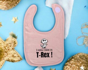 Eco-friendly baby bib in organic cotton – "I eat like a T-Rex!" – Printed in France, sustainable, ethical and fun. Baby gift