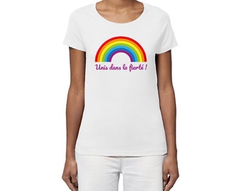 Camiseta de mujer 100% algodón orgánico. Camiseta ¡Unidos con orgullo! Camiseta del orgullo, orgullo gay, lgbtqia+
