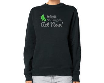 Organic and recycled unisex sweatshirt. No Trees, No Oxygen. Act Now!