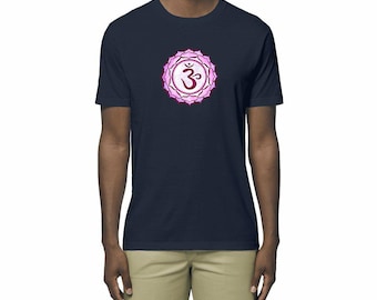 Unisex and vegan t-shirt with 7th Chakra design, the Coronal Chakra – 100% organic cotton, modern and ethical style. Hand drawn.