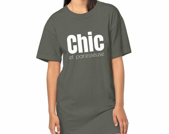 Organic Cotton T-shirt Dress | Chic and Lazy | Printed on Demand in France | Comfortable and Eco-Friendly Style | Eco-Chic Dress