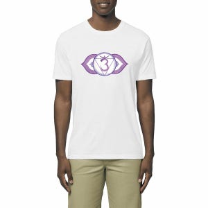 Unisex Vegan Organic Cotton T-shirt with 6th Chakra Print in France – 3rd Eye Chakra. Hand drawn. Consciousness and Intuition