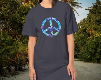 Vestido camiseta Paz y Amor | Vestido tipo camiseta activista | Vestido camisero de algodón | Algodón 100% | Camisa Sostenible | XS, S, M, L, XL, XXL