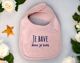 Eco-friendly baby bib in 100% organic cotton – Slogan: I drool therefore I am – Printed in France with love and sustainability