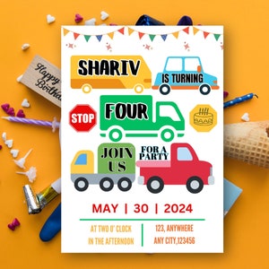 Transportation Birthday Invitation Template, Transportation Vehicle Birthday Invitation, Editable Birthday Party Invite, Canva,5*7