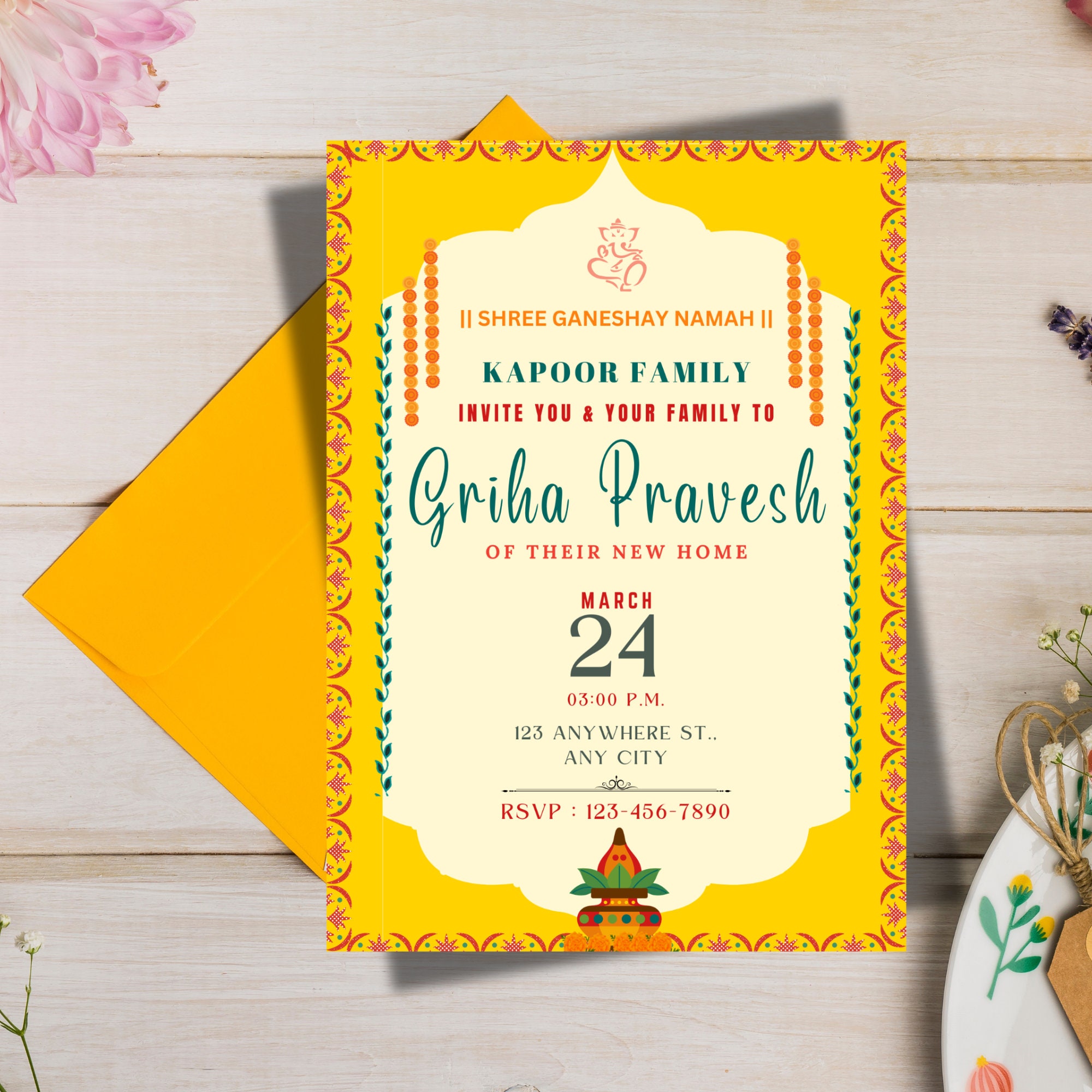 Editable Griha Pravesh Invitation, Printable Gruhapravesam Invite Editable Griha Pravesh Invitation, Printable Gruhapravesam Invite
