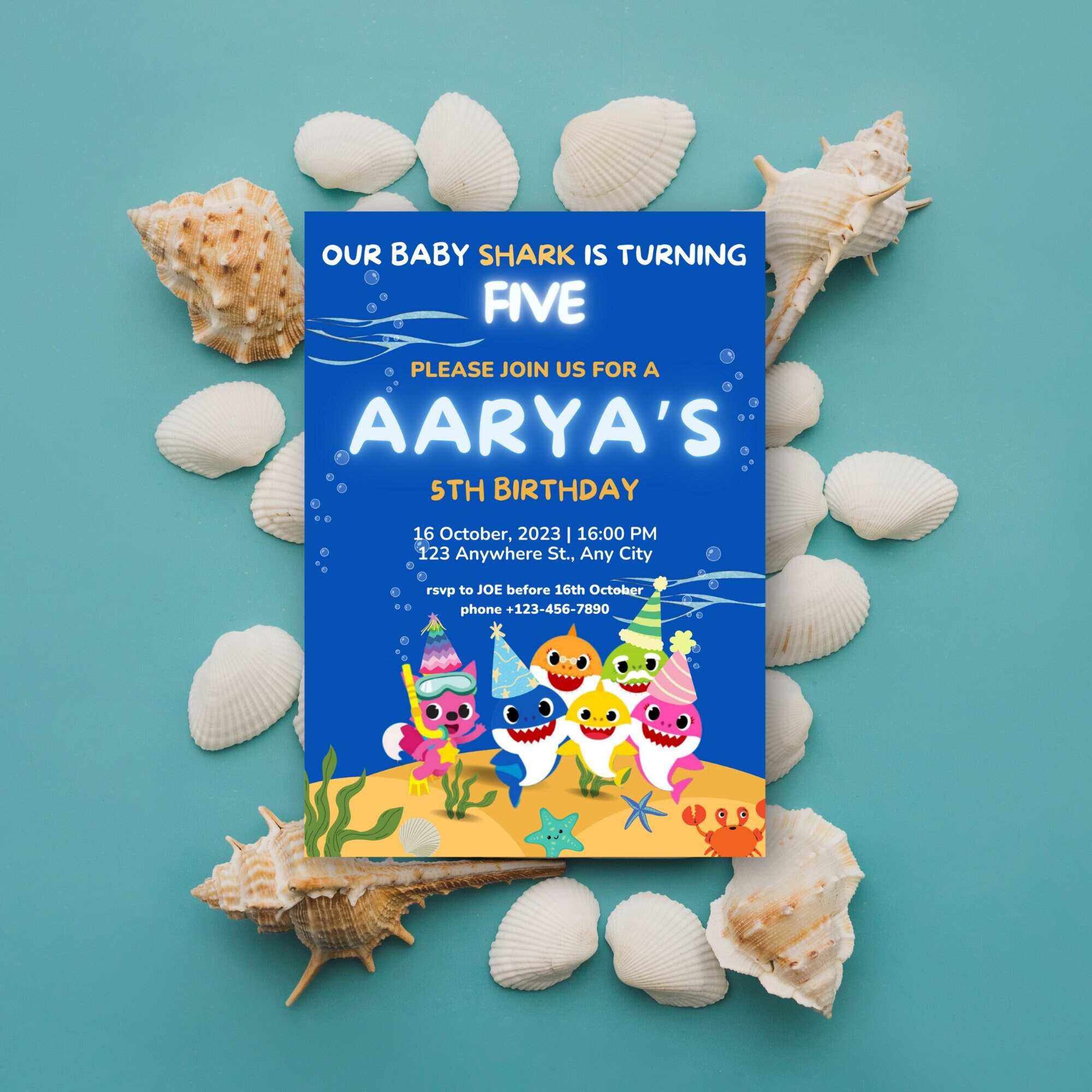 Editable Baby Shark Birthday Invitation Template, Printable Birthday ...