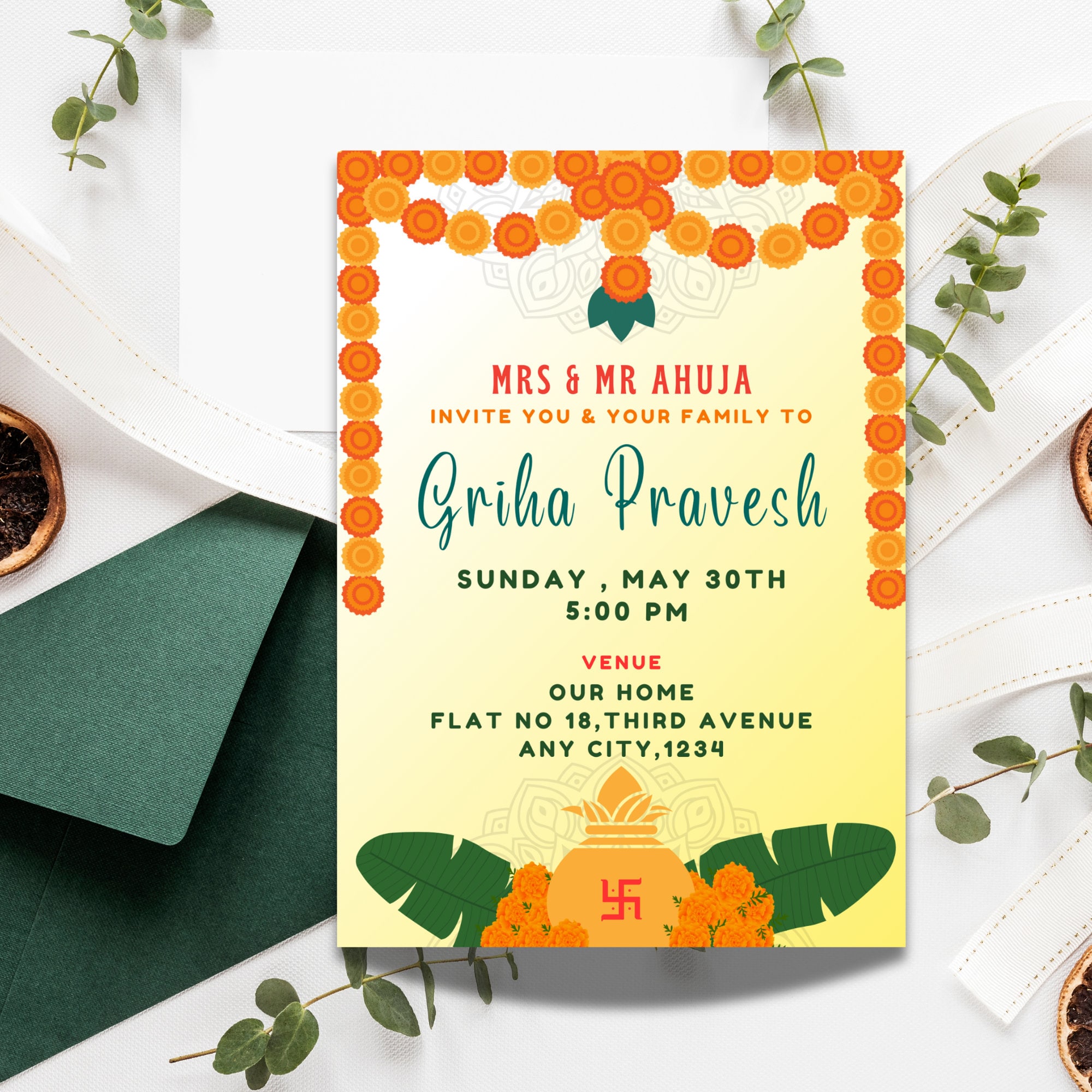 Editable Griha Pravesh Invitation, Printable Gruhapravesam Invite Editable Griha Pravesh Invitation, Printable Gruhapravesam Invite