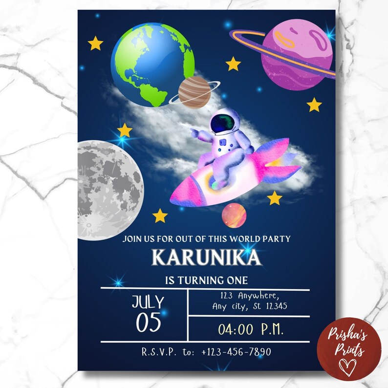 Editable Space Birthday Invitation Template, Printable Birthday Party ...