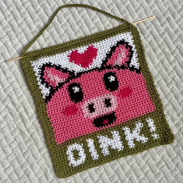 Cute Pig Oink Crochet Tapestry Pattern - Easy Wall Hanging - Instant PDF Digital Download - Y2K Home Decor - DIY Art Craft Crochet Piggy