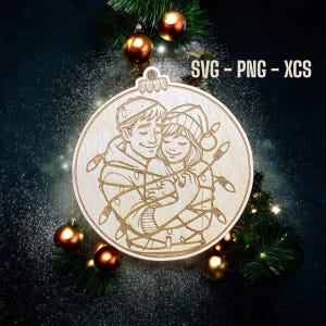 Diseño de pareja navideña - Nueva Navidad 2024 - Archivo cortado con láser PDF, SVG, XCS - Descarga instantánea