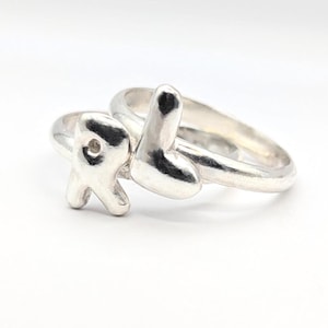 Handmade Sterling Silver Bubble Letter Ring: Custom Initial Stacking Ring