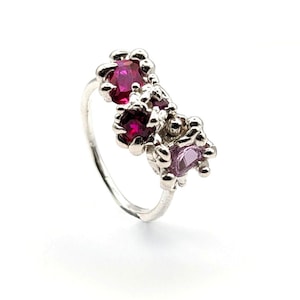 Organische sterlingzilveren roze edelsteenclusterring - maat 6,5&quot;