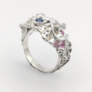 Qualle Sterling Silber Ring: Plissee Alien Design mit Saphiren