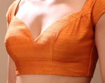 Handmade Orange Colour Sweetheart Neck Blouse In Cap Sleeves Blouse, designer blouse , saree blouse, choli blouse