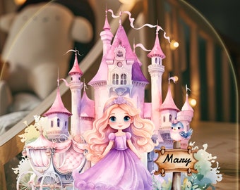 Gepersonaliseerde schattige baby prinses nachtlampje, prinses naam nachtlampje, aangepaste nachtlampje prinses, kinderkamer decor, prinsessen nachtlampje