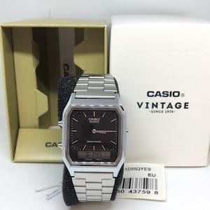 Casio Mens Vintage Retro Dual Display Silver Bracelet BLACK Dial Watch AQ-230A-1DMQYES