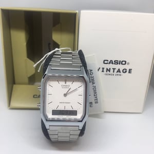Casio Mens Vintage Retro Dual Display Silver Bracelet Watch AQ-230A-7DMQYES