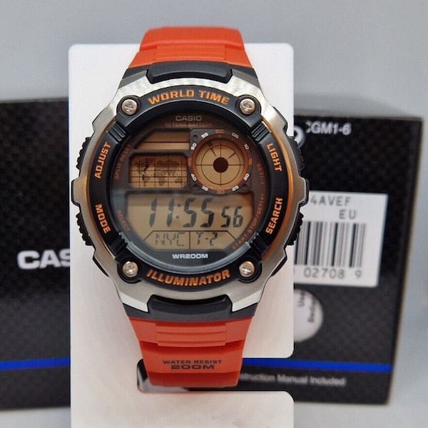 Casio Collection AE-2100W-4AVEF World Time Digital Sports Men Wrist Watch ORANGE