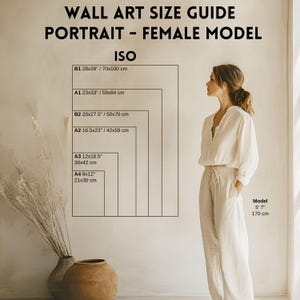 Guia de tamanhos de arte de parede modelo (retrato), guia de tamanhos de fotos, tabela de tamanhos de pôsteres, guia de tamanhos de molduras, guia de exibição de parede, mockups de molduras de retratos