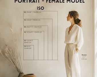 Model Wall Art Size Guide (Portrait), Photo Size Guide, Poster Size Chart, Frame Size Guide, Wall display guide, portrait frame mockups