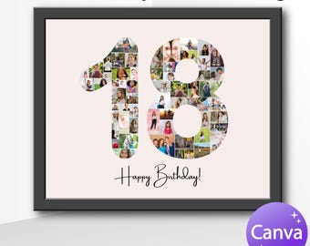 18th Birthday Photo Collage, 18th photo collage, Eighteenth year collage, kids photo collage, canva photo collage, 18th birthday board