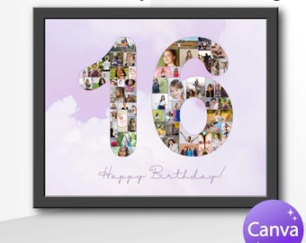 Sweet 16th Birthday Photo Collage, 16th photo collage, Sixteenth year collage, kids photo collage, canva photo collage, 16th birthday board